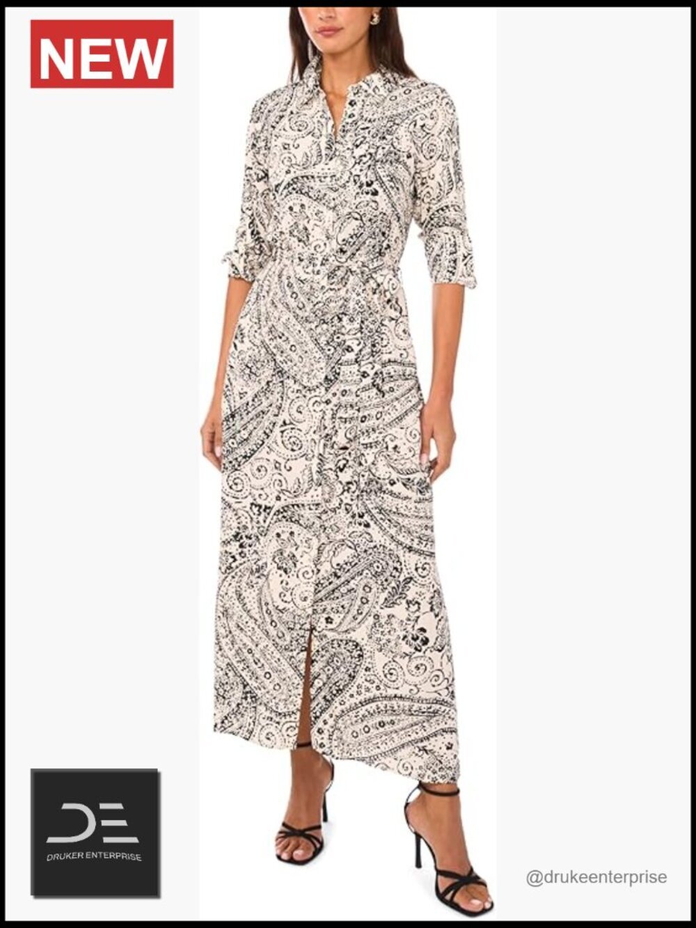 Long Sleeve Maxi Shirt Dress with Tie Belt
